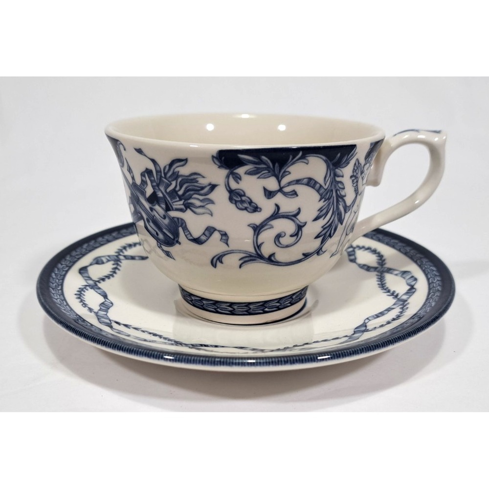 Queen's Historic Royal Palaces Blue White Cherub Violin Tea Cup & Saucer Set